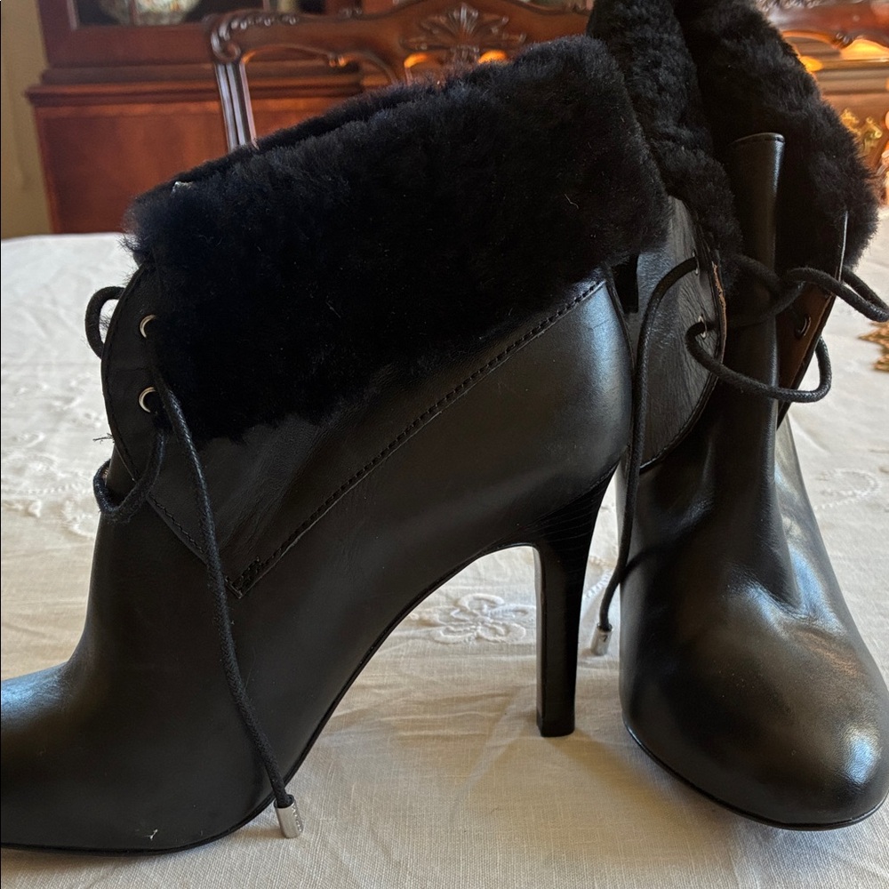 Coach Black Leather Ankle Boots, 3-3/4” heel